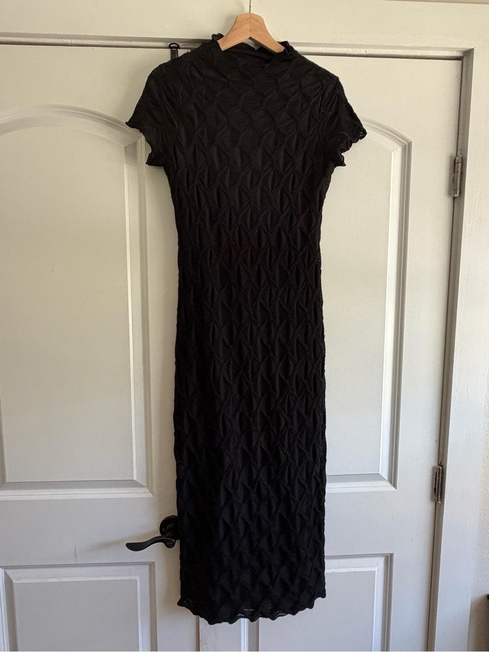 House of Harlow 1960 Black Textured Short-Sleeve Maxi Dress Evening Wedding Sexy
